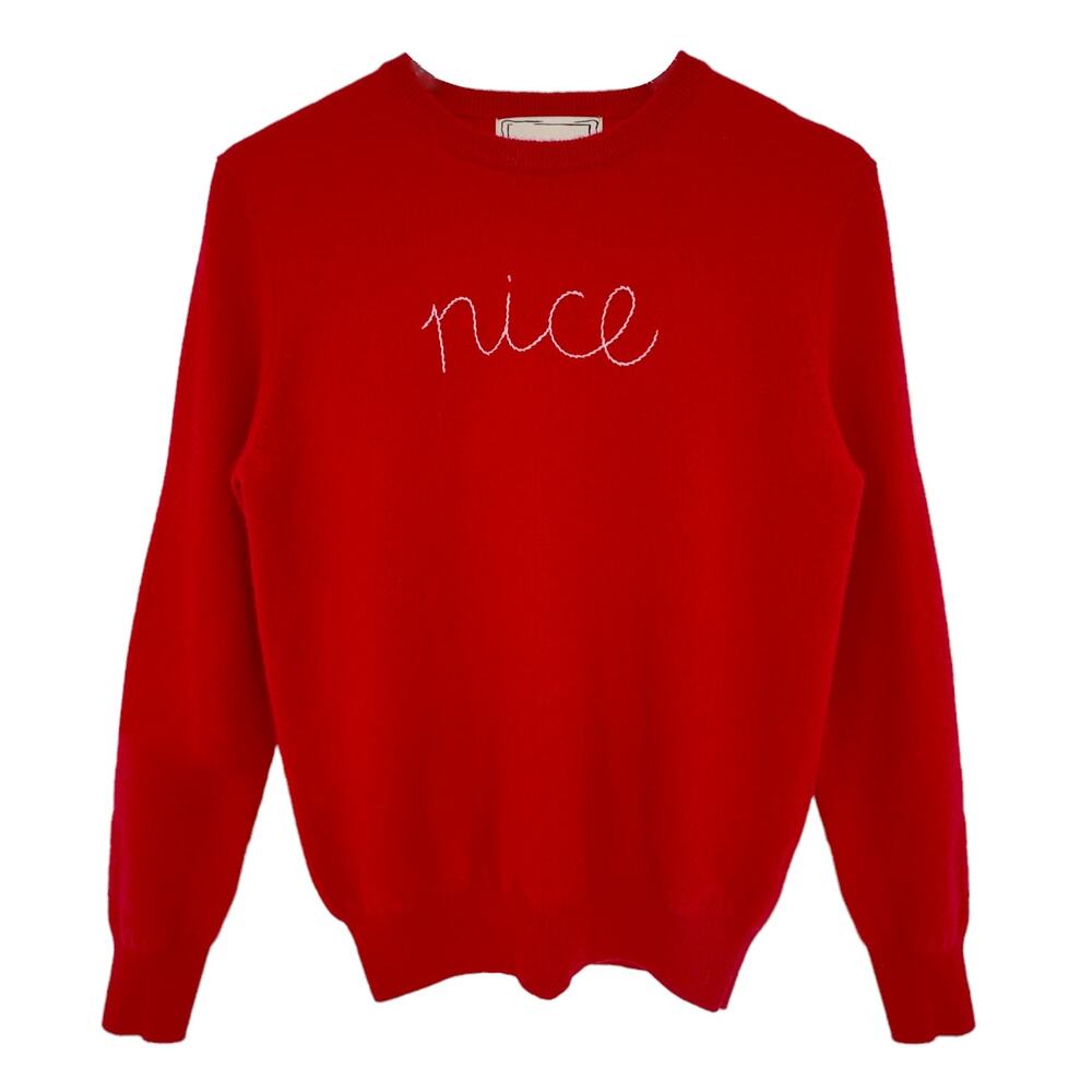 LINGUA FRANCA Nice Naughty Cashmere Crew in Red